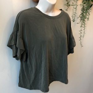 1.State Army Green Ruffle Sleeve Blouse